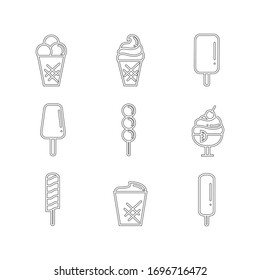 Ice cream icon set outline isolated on a white background. Vector sweet food