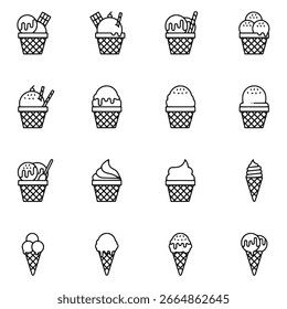 Ice Cream Icon Set Outline Vector Dessert Illustrations