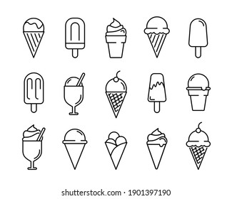 Ice cream icon set. Pictogram for web. Line stroke. Isolated on white background. Vector eps10