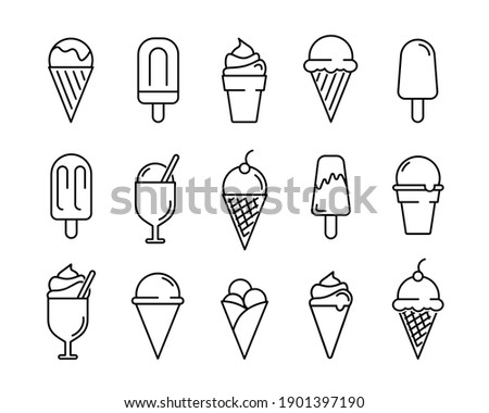 Ice cream icon set. Pictogram for web. Line stroke. Isolated on white background. Vector eps10