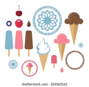 Ice cream. Icon set. Sweet food on white background. Vector illustration