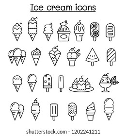 Ice cream icon set in thin line style