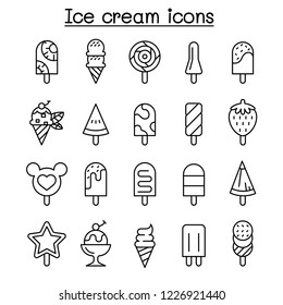 Ice cream icon set in thin line style