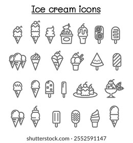 Ice cream icon set in thin line style