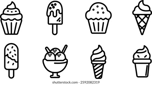 "Ice Cream Icon Set - Thin Line Outline Vector Collection"