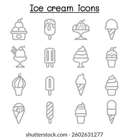 Ice cream icon set in thin line style