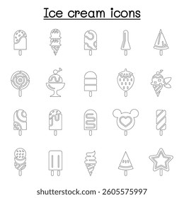 Ice cream icon set in thin line style