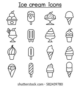 Ice cream icon set in thin line style