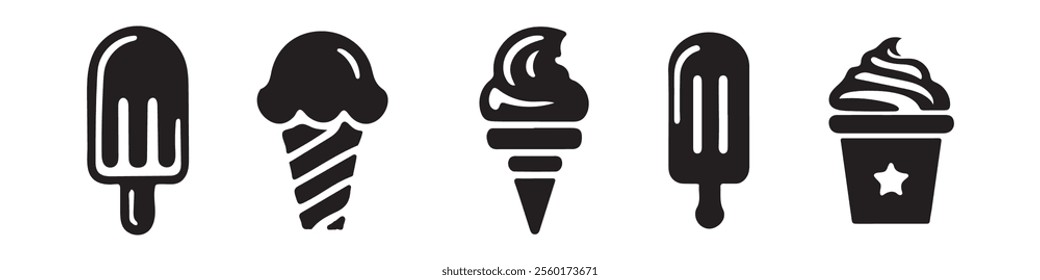 Ice cream icon set vector art illustration isolated on white background.