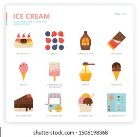 Ice cream icon set for web design, book, magazine, poster, ads, app, etc.