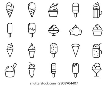 ice cream icon set in white background. line icons of ice cream vector