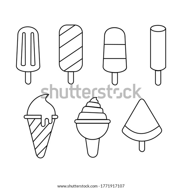 Ice Cream Icon Setcolouring Object Kids Stock Vector (Royalty Free ...