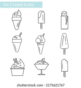 Ice Cream Icon Sets in line art style