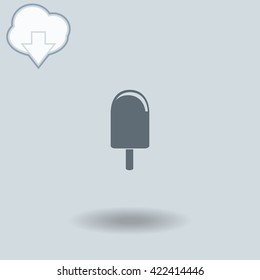 Ice Cream icon with shadow. Cloud of download with arrow.