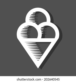 Ice cream icon with shadow, isolated on dark grey background.