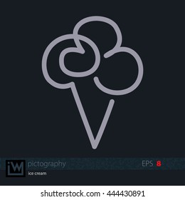 Ice cream icon, special single line drawing. Flat vector design for logo, bag, t-shirt, web, ads, etc. Isolated background.