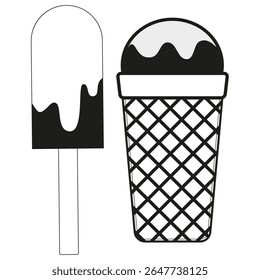 Ice cream icon. Sweet dessert symbol. Waffle cone treat. Frozen food emblem.