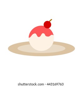 Ice cream icon. cream in syrup icon flat style. ice cream ball on plate.