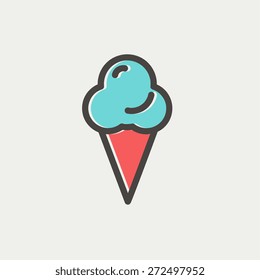 Ice cream icon thin line for web and mobile, modern minimalistic flat design. Vector icon with dark grey outline and offset colour on light grey background.