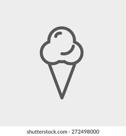 Línea delgada de icono de helado para web y móvil, moderno diseño minimalista plano.  Icono vector de gris oscuro sobre fondo gris claro.