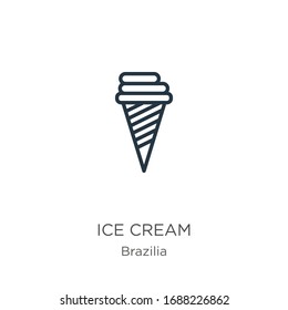 Ice cream icon. Thin linear ice cream outline icon isolated on white background from brazilia collection. Line vector sign, symbol for web and mobile