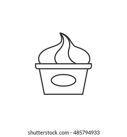 Ice cream icon in thin outline style. Delicious sweet chocolate flavor