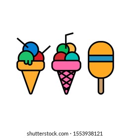 ice cream icon, with three choices using a white background, and ice cream using colors