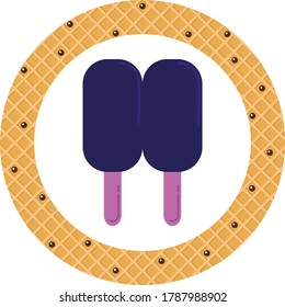 ice cream icon or two blackberry flavor popsicle. white background with yellow texture