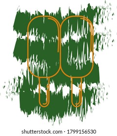 Ice cream icon or two circle popsicle with yellow lines. green and white background