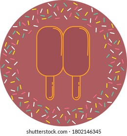 Icono de helado o dos palas de círculo con líneas de color. fondo marrón texturizado