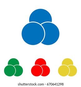ice cream icon. Vector. Big blue flat icon with red, green and yellow small icons at white background. Isolated.
