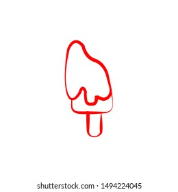 Ice cream icon. Vector illustration of melted ice cream. Hand drawn ice cream cone. Red graphic drawing isolated on white.