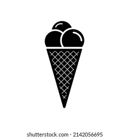 Ice cream icon. Vector illustration of ice cream cone and scoops symbol. Sweet dessert concept. Chocolate cream symbol for web site design, button to mobile app isolated on white background.
