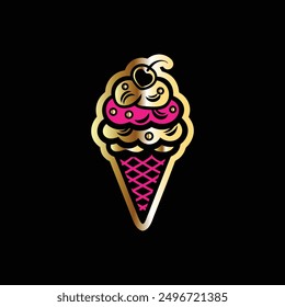Ice cream icon. Vector illustration of ice cream in a waffle cone.