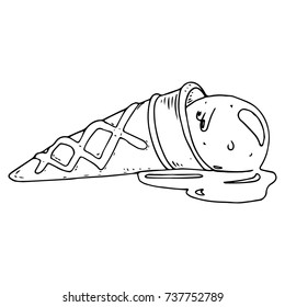 Ice cream icon. Vector illustration of melted ice cream. Hand drawn ice cream cone.