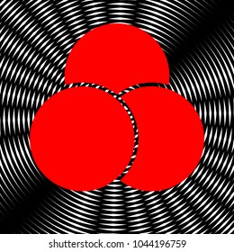 Ice cream icon. Vector. Red icon on white and black radial interference as background.