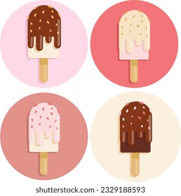 Ice cream icon vector. Set of different emblems. Ice creams of different colors: pink, white, chocolate.