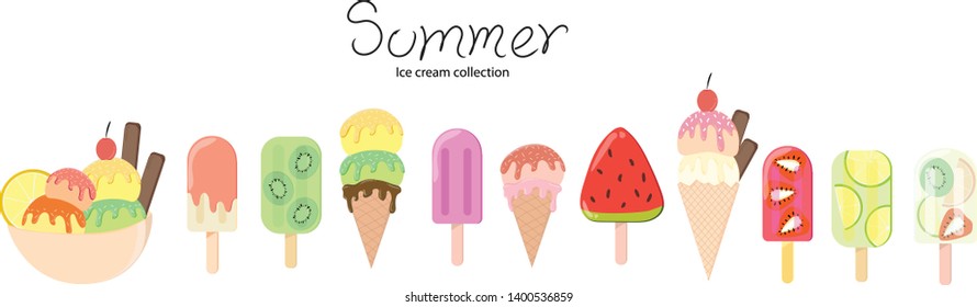 Ice cream icon vector. Sweet cute design. Summer food concept. For decoration  posters, website and blessing card.