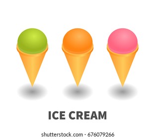 Ice Cream icon, vector symbol in isometric 3D style isolated on white background.