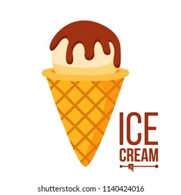 Ice Cream Icon Vector. Tasty Cone With Chocolate. Dessert. Isolated Flat Cartoon Illustration