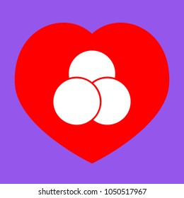 Ice cream icon. Vector. White icon in red heart at lavender background.