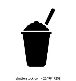 Ice cream icon. Wafer cup and stick. Black silhouette. Front side view. Vector simple flat graphic illustration. Isolated object on a white background. Isolate.