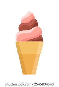 Ícone de sorvete. Sorvete em xícara de waffer. Gelato com cobertura de chocolate. Sobremesa congelada e delicadeza. Adesivo para redes sociais. Ilustração de vetor plano isolada no plano de fundo branco