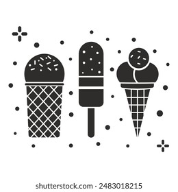 ice cream icon, waffle cone, desserts symbol, flat vector illustration on a white background