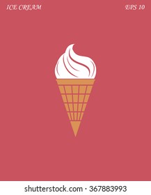 Ice cream icon with waffle on red background vector illustration 