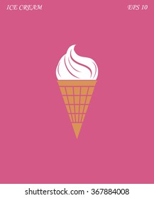Ice cream icon with waffle on pink background vector illustration 