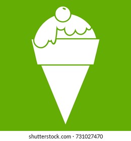 Ice Cream icon white isolated on green background. Vector illustration