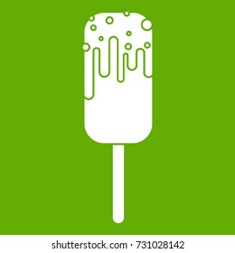 Ice Cream icon white isolated on green background. Vector illustration