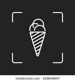 ice cream icon. White object in camera autofocus on dark background