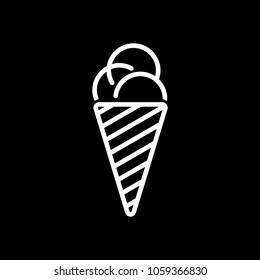 ice cream icon. White icon on black background. Inversion